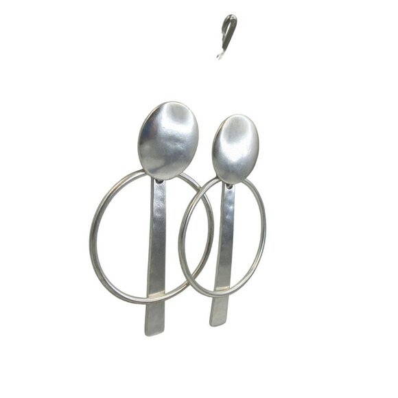 Chico's Earrings Silver Tone Clip-On Drop Unique Sleek Retro Inspired NWT - Picture 6 of 7